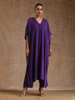 trueBrowns - Violet Modal Satin Kaftan Kurta Set (Set of 2)