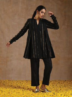 trueBrowns - Black Gold Cotton Flared Kurta & Pants (Set of 2)
