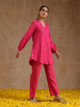 trueBrowns - Pink Gold Cotton Short Tunic & Pants (Set of 2)