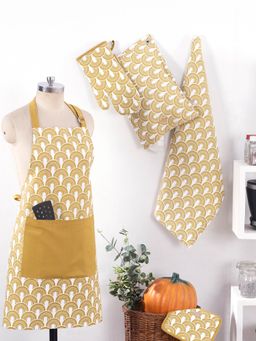 Maspar - Deco Dawn Cotton Printed Gold 5Pc Kitchen Set