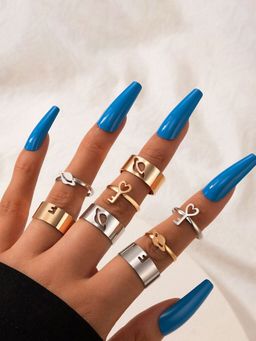 Jewels Galaxy - Gold-Silver Plated Heart-Key Inspired Stackable Rings Set of 8