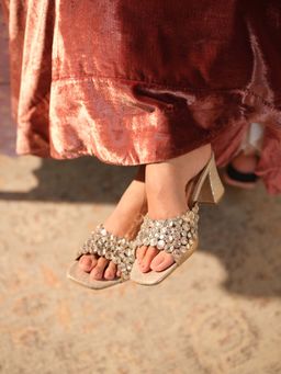 ERIDANI - Gold Anelia Embellished Sandals Heels