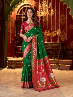 Gahan - Paithani Silk Saree with Unstitched Blouse - Green