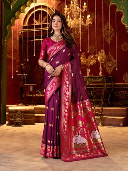 Gahan - Paithani Silk Saree with Unstitched Blouse - Wine