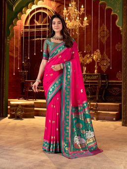 Gahan - Paithani Silk Saree with Unstitched Blouse - Pink