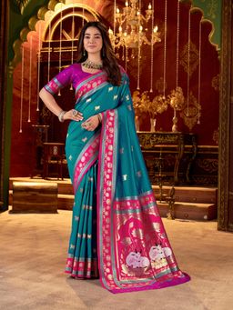 Gahan - Paithani Silk Saree with Unstitched Blouse - Blue