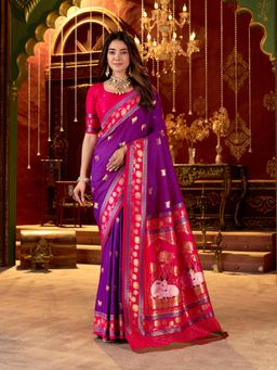 Gahan - Paithani Silk Saree with Unstitched Blouse - Purple