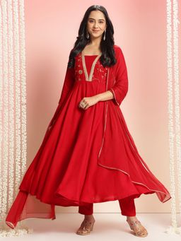 Gahan - Womens Viscose Rayon Anarkali Printed Kurta with Pant & Dupatta