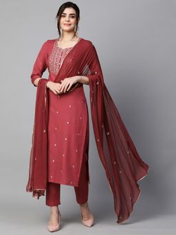Gahan - Womens Viscose Rayon Straight Printed Kurta with Pant & Dupatta