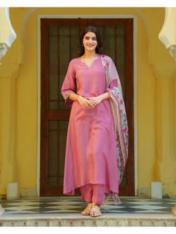 Gahan - Womens Viscose Rayon Anarkali Printed Kurta with Pant & Dupatta