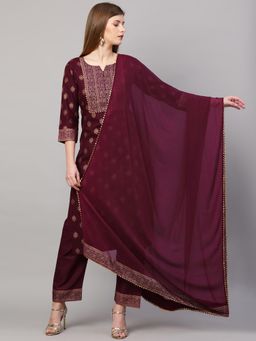 Gahan - Womens Viscose Rayon Straight Printed Kurta with Pant & Dupatta