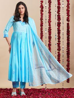 Gahan - Womens Viscose Rayon Anarkali Printed Kurta with Pant & Dupatta