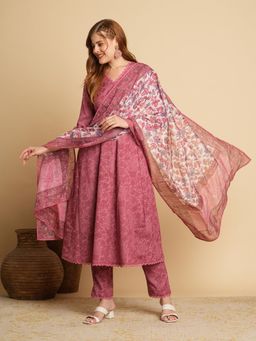 Gahan - Womens Viscose Rayon Straight Printed Kurta with Pant & Dupatta