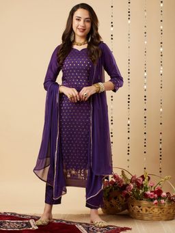 Gahan - Womens Viscose Rayon Straight Printed Kurta with Pant & Dupatta