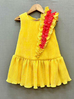 LABEL NEETI - Lemon Lycra Crush With Shoulder Ruffle Dress