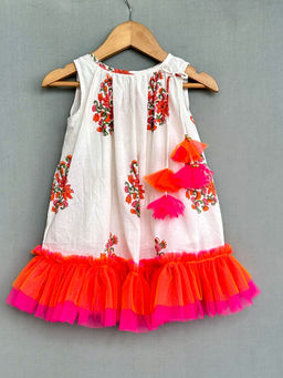 LABEL NEETI - Trendy Block Floral Print Dress With Net Frills