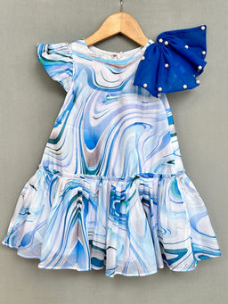 LABEL NEETI - Blue Swirl Print Dress With Bow