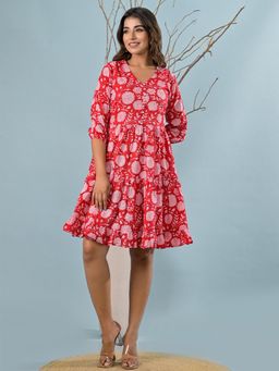 Aravalii - Red Floral Delight Dress