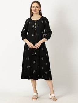 Saffron Threads - Black Princess Paneled Woven Cotton Dress