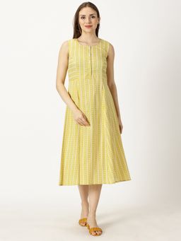 Saffron Threads - Yellow Paneled Printed Cotton A-Line Dress