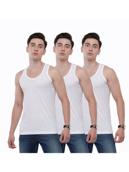 Classic Polo - Men Cotton Solid Slim Fit White Color Vest (Pack of 3)