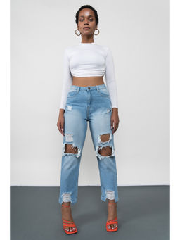FREAKINS - Blue Vintage Ripped Mom Jeans