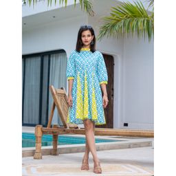 Yufta - Sky Blue Pure Cotton Floral Dress