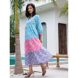 Yufta - Multi-Color Cotton Floral Tiered Dress
