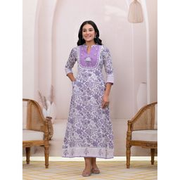 Yufta - Purple Resham Embroidery Cotton A-Liine Dress