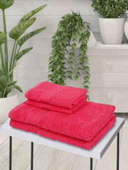 KOPA - 4Pc Quick Dry 100% Cotton Soft Terry Towel -2Pc Bath, 2Pc Hand D'Ross Solid-Pink
