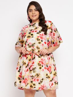 Martini - Off White Curve Plus Size Multi Floral Print A-Line Dress