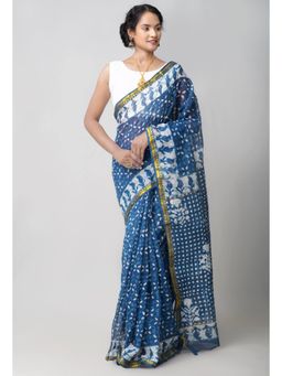 Unnati Silks - Indigo Pure Kota Cotton Saree with Unstitched Blouse
