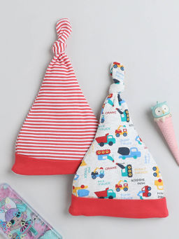 Bumzee - Red & White Baby Boys Knotted Cap (Pack of 2)