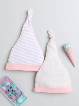 Bumzee - Baby Pink Girls Knotted Cap (Pack of 2)