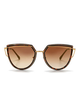 French Connection - Brown Lens Rectangular Sunglass Full Rim Gold Frame With Gradient