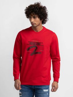 Spykar - True Red Cotton Full Sleeve Round Neck Sweatshirt for Men