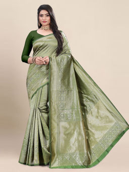Anjaneya Sarees - Green Woven Designer Banarasi Silk Kanjivaram Saree with Unstitched Blouse