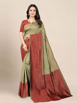 Anjaneya Sarees - Mehendi Green Woven Designer Banarasi Silk Kanjivaram Saree with Unstitched Blouse