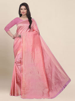 Anjaneya Sarees - Pink Woven Designer Banarasi Silk Kanjivaram Saree with Unstitched Blouse