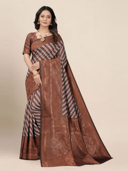 Anjaneya Sarees - Brown Woven Designer Banarasi Silk Kanjivaram Saree with Unstitched Blouse