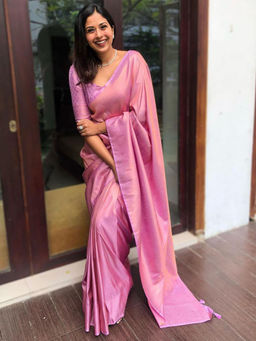 Anjaneya Sarees - Pink Woven Designer Banarasi Silk Kanjivaram Saree with Unstitched Blouse