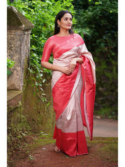 Anjaneya Sarees - Light Pink Woven Designer Banarasi Silk Kanjivaram Saree with Unstitched Blouse