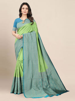 Anjaneya Sarees - Green Woven Designer Banarasi Silk Kanjivaram Saree with Unstitched Blouse