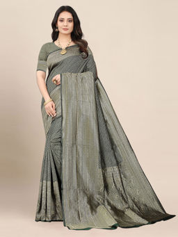 Anjaneya Sarees - Green Woven Designer Banarasi Silk Kanjivaram Saree with Unstitched Blouse