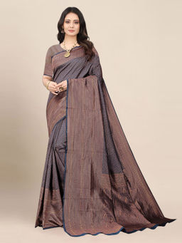 Anjaneya Sarees - Navy Blue Woven Designer Banarasi Silk Kanjivaram Saree with Unstitched Blouse