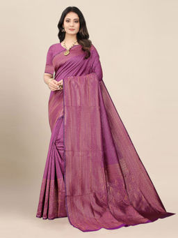 Anjaneya Sarees - Purple Woven Designer Banarasi Silk Kanjivaram Saree with Unstitched Blouse