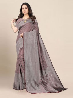 Anjaneya Sarees - Wine Woven Designer Banarasi Silk Kanjivaram Saree with Unstitched Blouse