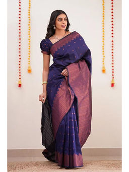 Anjaneya Sarees - Blue Woven Designer Banarasi Silk Kanjivaram Saree with Unstitched Blouse