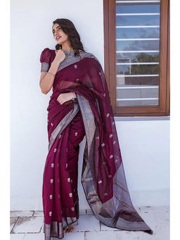 Anjaneya Sarees - Maroon Woven Designer Cotton Silk Kanjivaram Saree with Unstitched Blouse