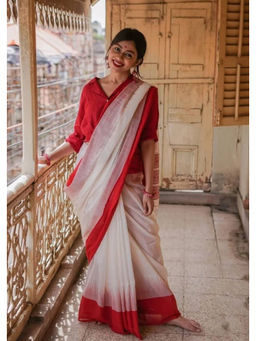 Anjaneya Sarees - White Woven Designer Cotton Silk Kanjivaram Saree with Unstitched Blouse